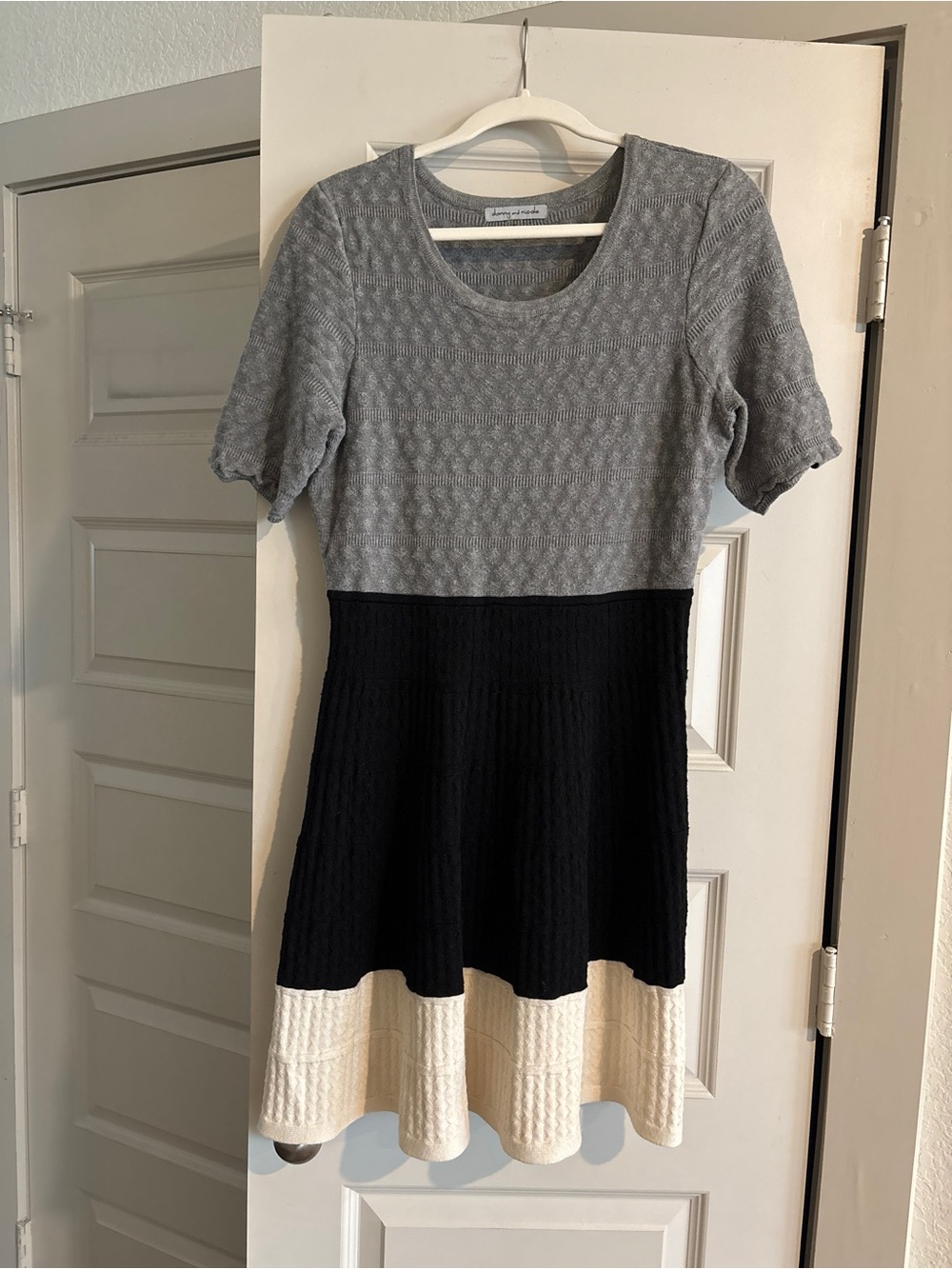 Danny & Nicole Gray, Black & Cream Colorblock Knit Midi Dress